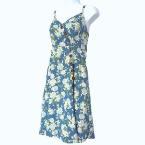 ModCloth Blue Floral Cottagecore Button Front Sundress Womens Size L Fit & Flare